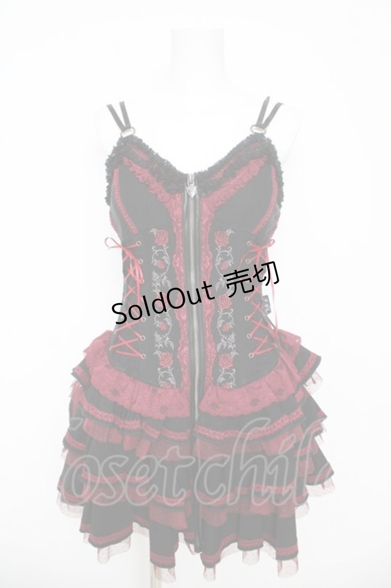 画像1: OZZ ANGELO / 薔薇刺繍サイド編み上げコルセットキャミワンピース  黒 Y-26-03-06-212-OO-OP-SZ-ZY (1)