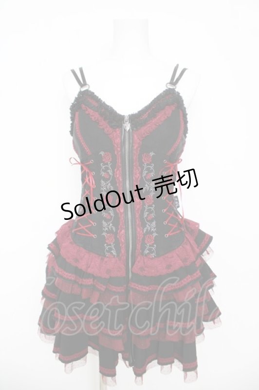 画像1: OZZ ANGELO / 薔薇刺繍サイド編み上げコルセットキャミワンピース  黒 Y-26-03-06-212-OO-OP-SZ-ZY (1)