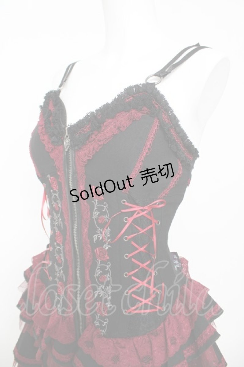 画像3: OZZ ANGELO / 薔薇刺繍サイド編み上げコルセットキャミワンピース  黒 Y-26-03-06-212-OO-OP-SZ-ZY (3)