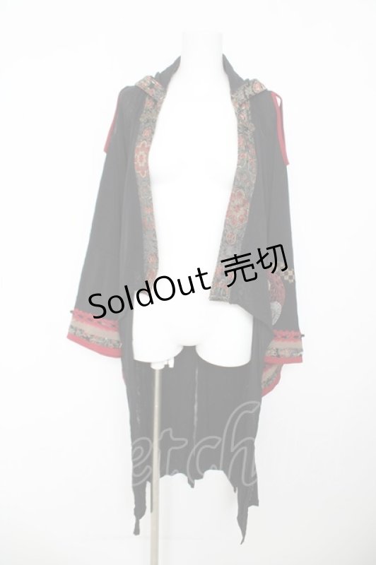 画像1: Ozz oneste / 番傘刺繍着物袖フードカーディガン  黒 Y-26-03-06-216-OO-TO-SZ-ZY (1)