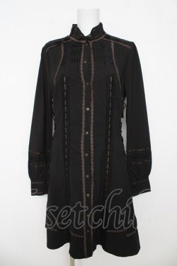 画像1: OZZ ANGELO / サイドレースアップシャツワンピース  黒 Y-26-03-06-225-OO-OP-SZ-ZY