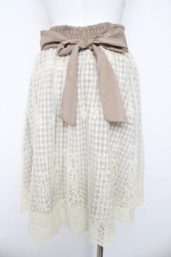 画像2: axes femme POETIQUE / 刺繍チュールギンガムリネンスカート  ベージュ Y-26-03-06-233-AX-SK-SZ-ZY