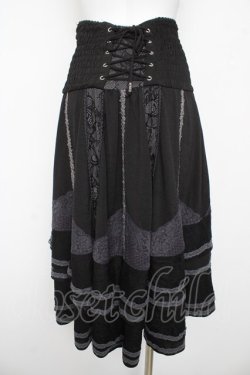 画像2: Ozz On / ウエスト刺繍レースフィッシュテールスカート  黒 Y-26-03-06-251-OO-SK-SZ-ZY