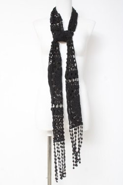 画像1: OZZ ANGELO / 花モチーフ編みスカーフ  黒 Y-26-03-06-037-OO-ZA-SZ-ZY