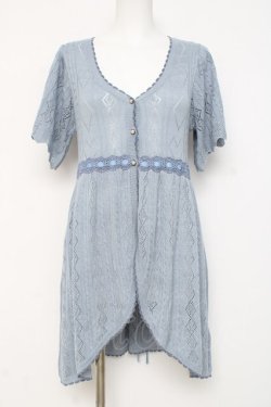 画像1: axes femme POETIQUE / トランプ柄透かし編みカーディガン M サックス Y-26-03-09-040-AX-TO-SZ-ZY