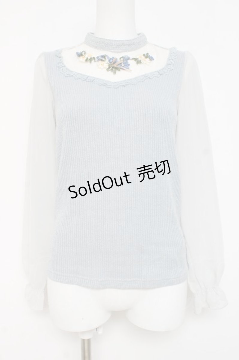 画像1: axes femme / お花畑刺繍ジャガードプルオーバー M サックス Y-26-03-09-041-AX-TO-SZ-ZY (1)