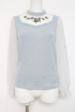 画像1: axes femme / お花畑刺繍ジャガードプルオーバー M サックス Y-26-03-09-041-AX-TO-SZ-ZY