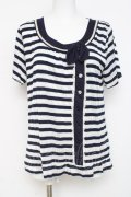 axes femme / ボーダーレース風トップス M 紺 Y-26-03-09-048-AX-TO-SZ-ZY