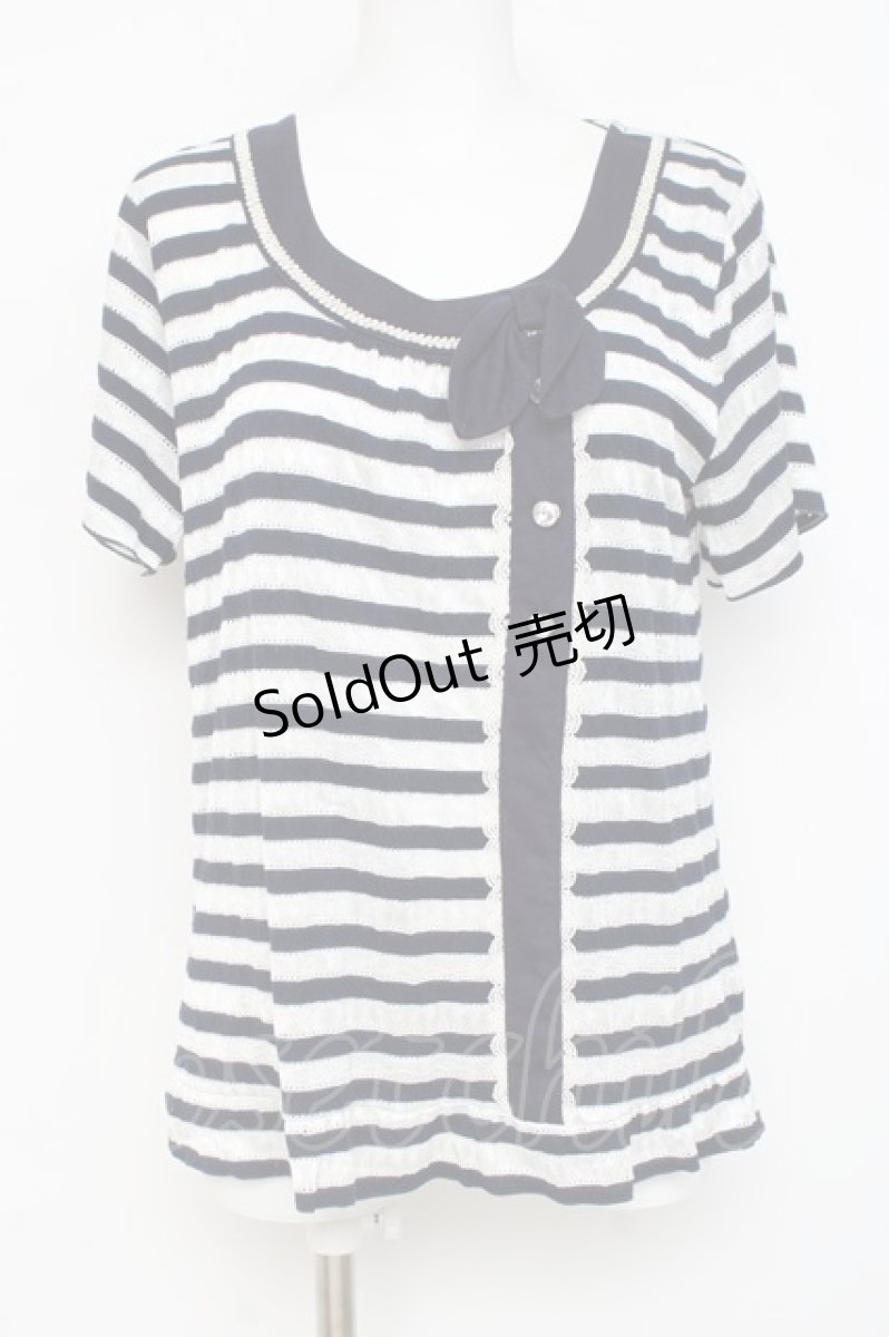 画像1: axes femme / ボーダーレース風トップス M 紺 Y-26-03-09-048-AX-TO-SZ-ZI (1)