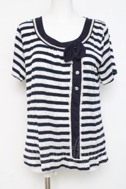 画像1: axes femme / ボーダーレース風トップス M 紺 Y-26-03-09-048-AX-TO-SZ-ZY