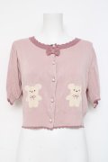 axes femme kawaii / クマ柄半袖ニットカーディガン  ピンク Y-26-03-09-076-AX-TO-SZ-ZY