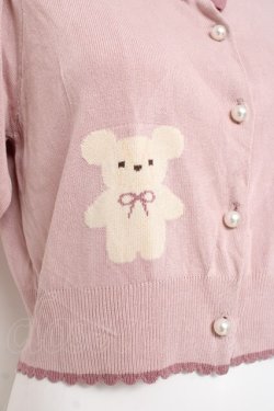 画像3: axes femme kawaii / クマ柄半袖ニットカーディガン  ピンク Y-26-03-09-076-AX-TO-SZ-ZY