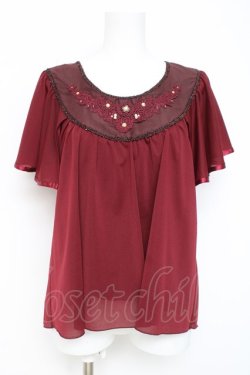 画像1: axes femme / フロントレース半袖シフォントップス  ワイン Y-26-03-09-077-AX-TO-SZ-ZY