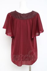 画像2: axes femme / フロントレース半袖シフォントップス  ワイン Y-26-03-09-077-AX-TO-SZ-ZI (2)