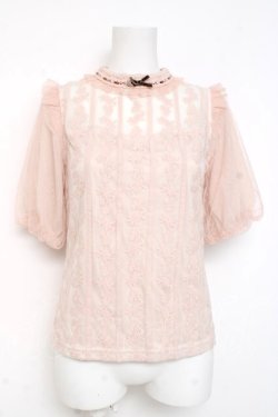 画像1: axes femme POETIQUE / プチスタンド縦柄レースプルオーバー M アワピンク Y-26-03-09-079-AX-TO-SZ-ZY