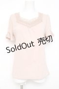 axes femme / ローズレースVネック半袖カットソー M ピンク Y-26-03-09-082-AX-TO-SZ-ZY