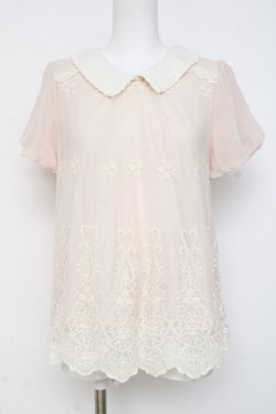 画像1: axes femme / チュール重ね半袖トップス M ピンク Y-26-03-09-085-AX-TO-SZ-ZY