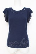 axes femme / 袖プチバラ使いトップス M 紺 Y-26-03-09-089-AX-TO-SZ-ZY