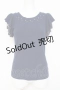 axes femme / 袖プチバラ使いトップス M 紺 Y-26-03-09-089-AX-TO-SZ-ZY