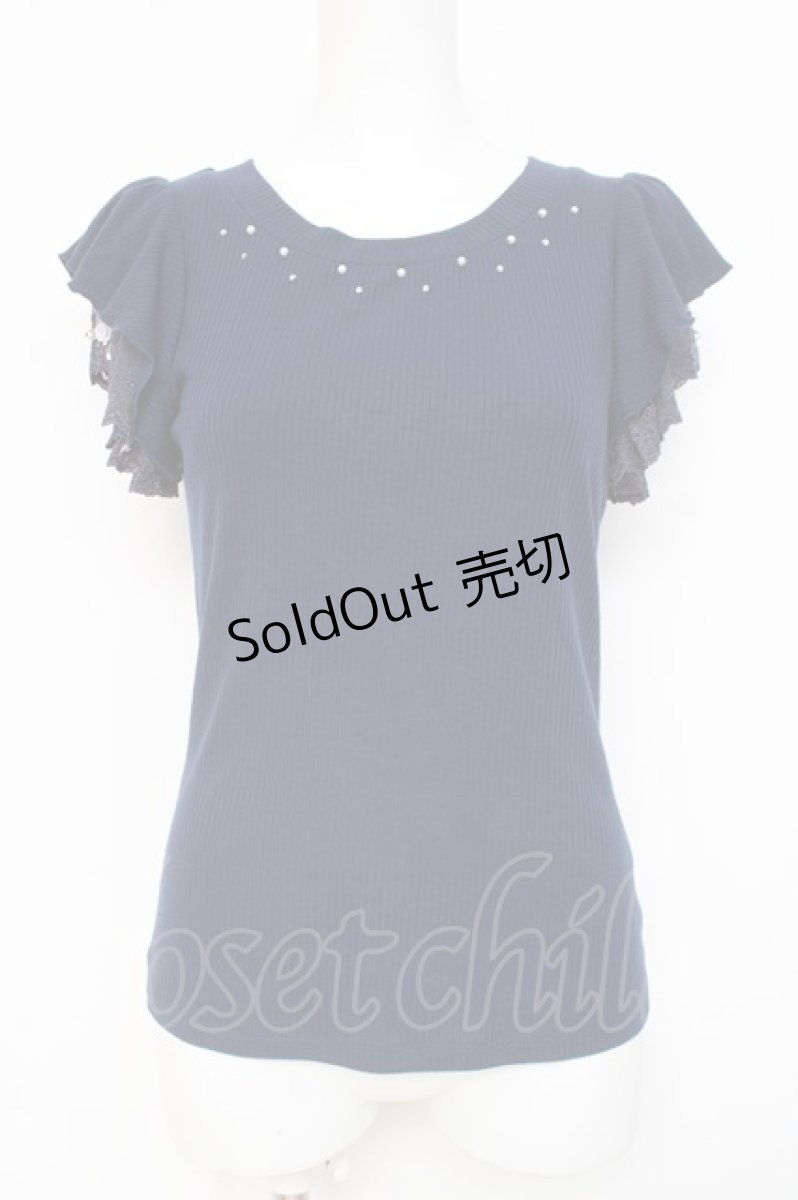 画像1: axes femme / 袖プチバラ使いトップス M 紺 Y-26-03-09-089-AX-TO-SZ-ZY (1)