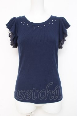 画像1: axes femme / 袖プチバラ使いトップス M 紺 Y-26-03-09-089-AX-TO-SZ-ZY
