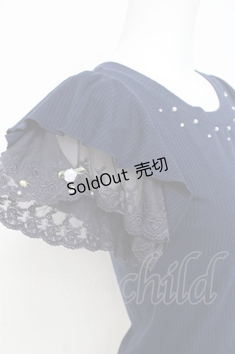 画像2: axes femme / 袖プチバラ使いトップス M 紺 Y-26-03-09-089-AX-TO-SZ-ZY (2)