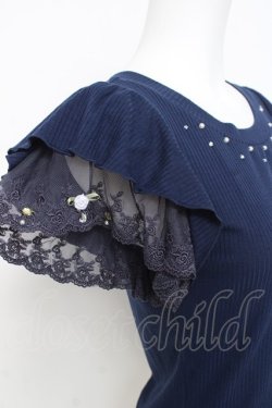 画像2: axes femme / 袖プチバラ使いトップス M 紺 Y-26-03-09-089-AX-TO-SZ-ZY