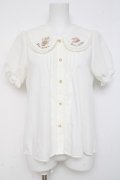 Amavel / ティーセット刺繍入り配色リボンタイ付半袖ブラウス F 白 Y-26-03-09-099-CA-BL-SZ-ZY