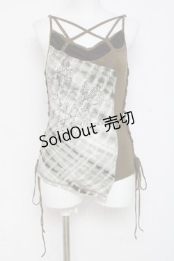 画像1: Ozz Croce / プリント入りサイド編み上げキャミ  カーキ Y-26-03-09-116-OO-TO-SZ-ZY