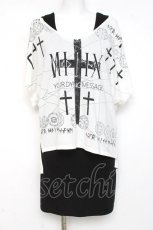 画像1: SEX POT ReVeNGe / 十字プリントレイヤードアシメトップス M 白×黒 Y-26-03-09-125-SP-TO-SZ-ZS (1)