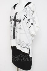 画像2: SEX POT ReVeNGe / 十字プリントレイヤードアシメトップス M 白×黒 Y-26-03-09-125-SP-TO-SZ-ZS (2)