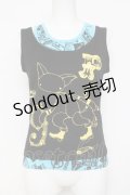 PUTUMAYO / レイヤード風ねこptタンクトップ  黒×サックス Y-26-03-09-132-PT-TO-SZ-ZY