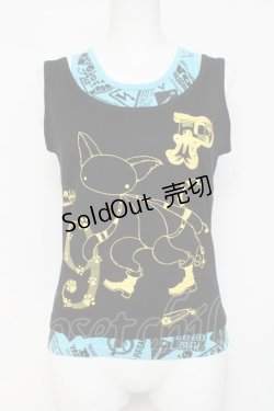 画像1: PUTUMAYO / レイヤード風ねこptタンクトップ  黒×サックス Y-26-03-09-132-PT-TO-SZ-ZY