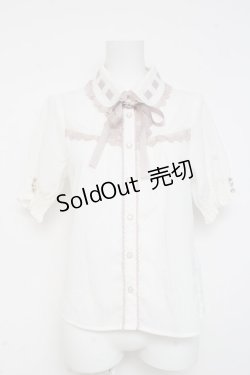 画像1: axes femme POETIQUE / はしごリボン襟半袖ブラウス M ピンク Y-26-03-09-015-AX-BL-SZ-ZY