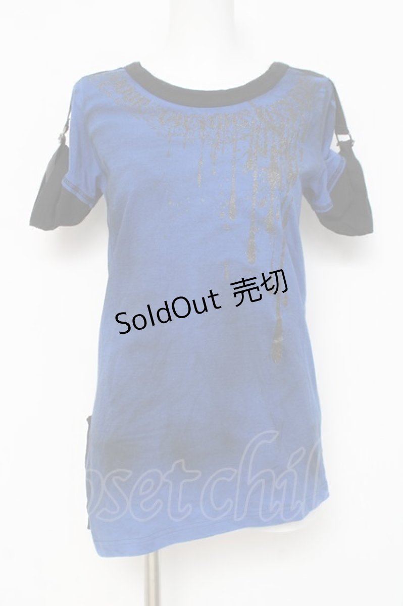 画像1: ALGONQUINS / ラメptカットソー F 青×黒 Y-26-03-09-148-AL-TO-SZ-ZY (1)