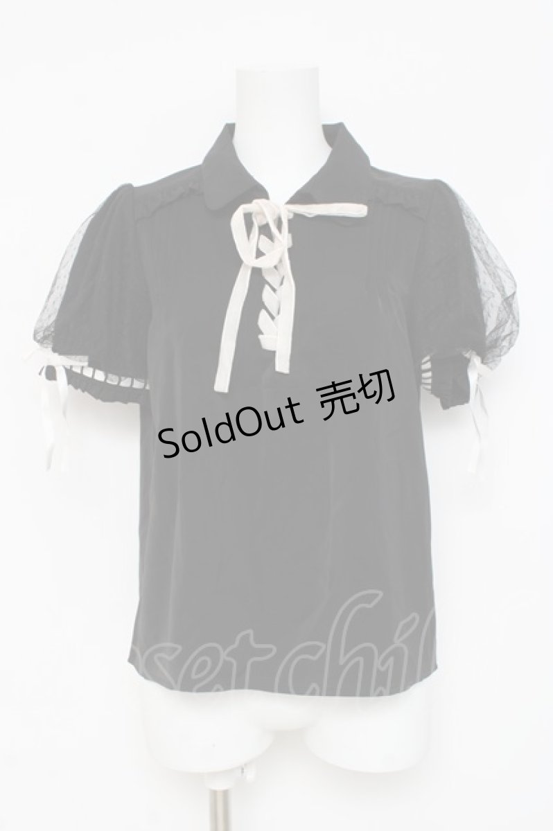 画像1: axes femme POETIQUE / 【多屋来夢コラボ】ベロアレースアップブラウス M 黒 Y-26-03-09-017-AX-BL-SZ-ZS (1)