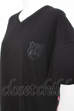 画像2: NieR Clothing / ROSE FACE GLITTER DESING CUTSEW F 黒×ピンク Y-26-03-09-156-PU-TS-SZ-ZY