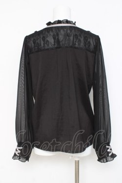 画像2: axes femme / ブローチ付きスタンドブラウス M 黒 Y-26-03-09-019-AX-BL-SZ-ZY