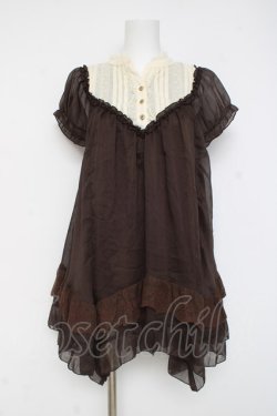 画像1: axes femme / ストライプシフォンチュニ M 茶 Y-26-03-09-204-AX-OP-SZ-ZY