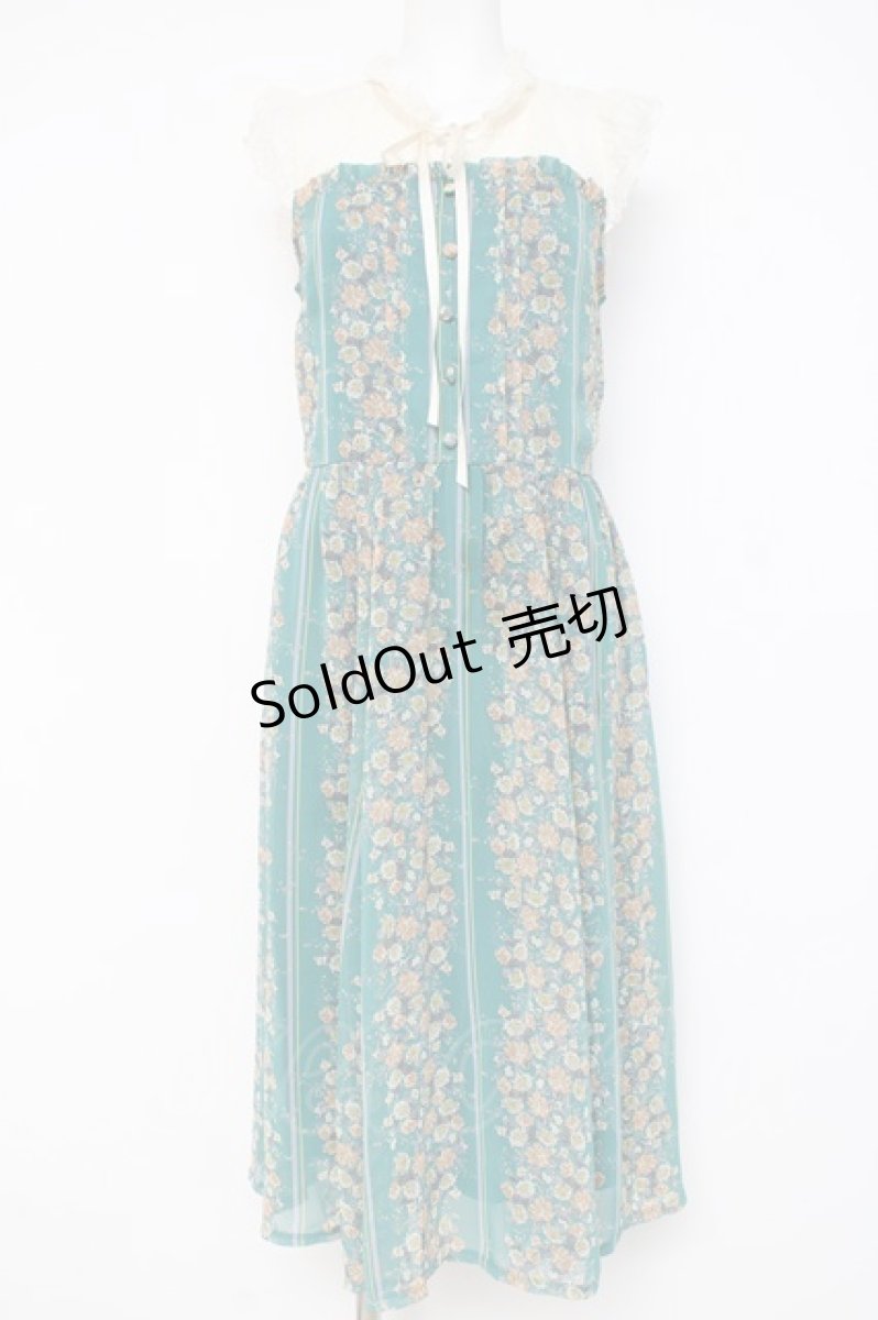 画像1: axes femme / フラワーパターンノースリワンピース M グリーン Y-26-03-09-205-AX-OP-SZ-ZY (1)