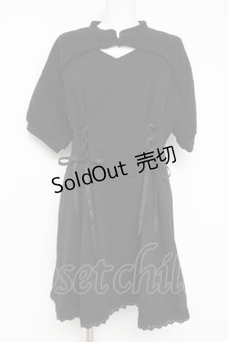 画像1: axes femme POETIQUE / 編み上げ半袖ワンピース  黒 Y-26-03-09-212-AX-OP-SZ-ZY