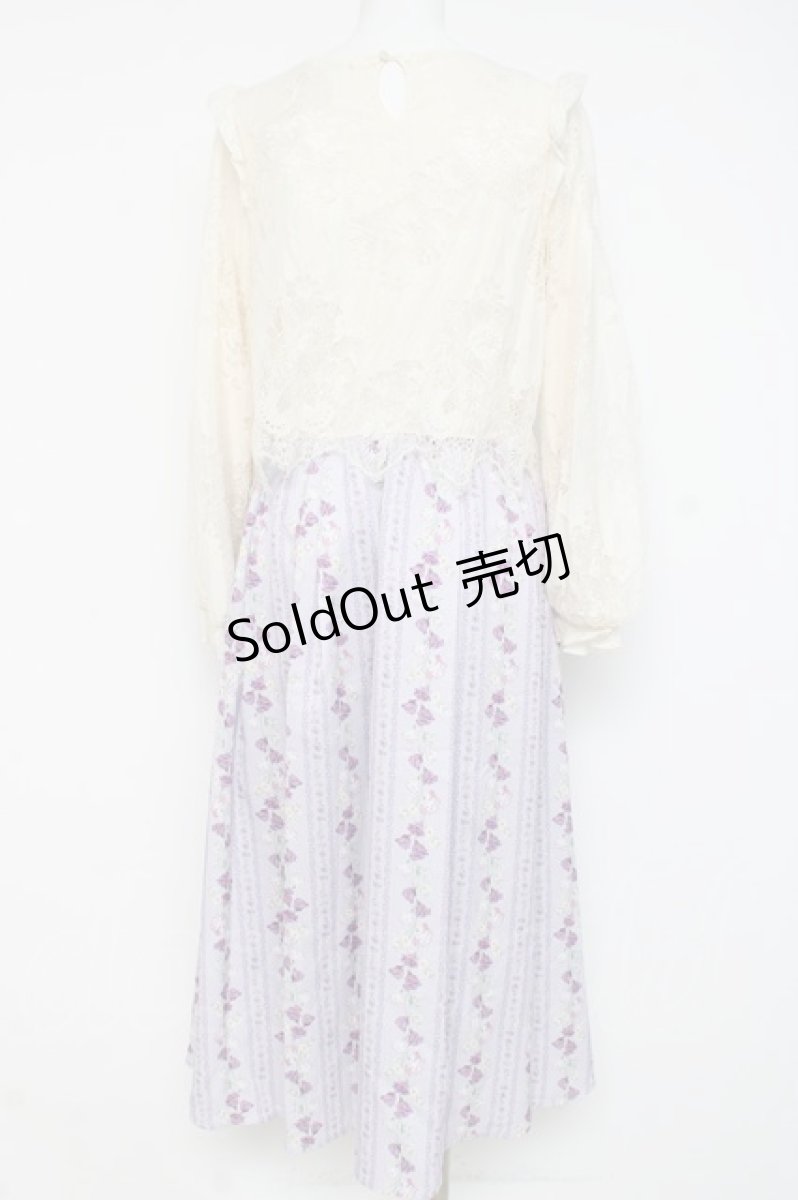 画像2: axes femme / 花ストライプ柄ドッキングワンピース M ラベンダー Y-26-03-09-216-AX-OP-SZ-ZI (2)