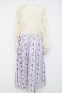 画像2: axes femme / 花ストライプ柄ドッキングワンピース M ラベンダー Y-26-03-09-216-AX-OP-SZ-ZY