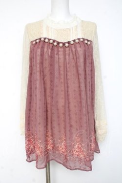 画像1: axes femme / レース×プリントチュニ  ピンク Y-26-03-09-228-AX-OP-SZ-ZY