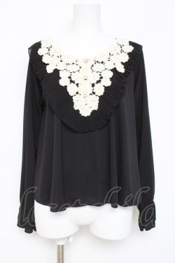 画像1: axes femme / 花刺繍レースカットソー  黒 Y-26-03-09-027-AX-TO-SZ-ZY