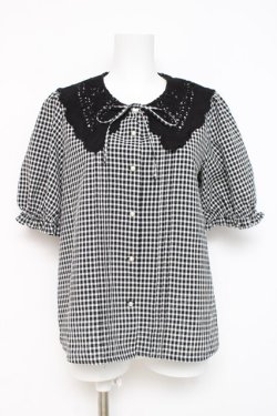 画像1: axes femme / バラ刺繍襟ブラウス F 黒 Y-26-03-09-031-AX-BL-SZ-ZY