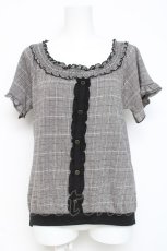 画像1: axes femme / チェック柄オフショルブラウス風プルオーバー M グレー Y-26-03-09-032-AX-TO-SZ-ZT654 (1)