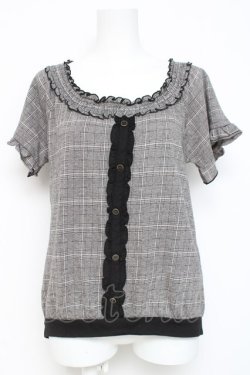 画像1: axes femme / チェック柄オフショルブラウス風プルオーバー M グレー Y-26-03-09-032-AX-TO-SZ-ZY