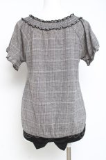画像2: axes femme / チェック柄オフショルブラウス風プルオーバー M グレー Y-26-03-09-032-AX-TO-SZ-ZT654 (2)