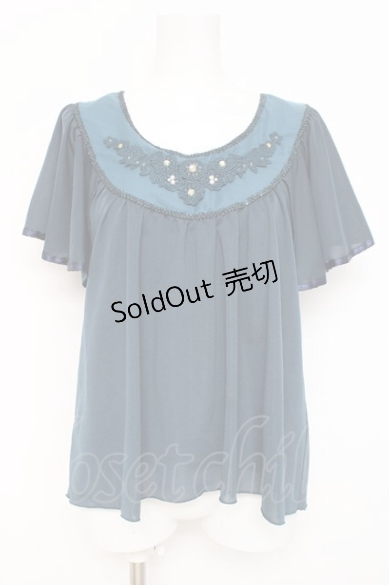 画像1: axes femme / フロントレース半袖シフォントップス  グリーン Y-26-03-09-036-AX-TO-SZ-ZY (1)